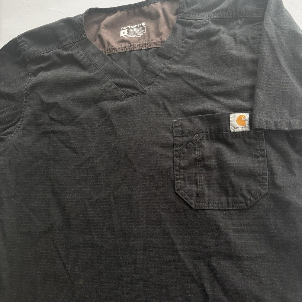 Carhartt Classic Fit Scrub Top Black V-Neck Pocket Logo Mens Medium